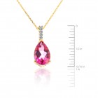 3.87 Carat Pear Shape Pink Topaz & Round Diamond Pendant on Cable Chain 14K Yellow Gold