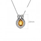 3.00 Carat Pear Shape Citrine & 0.10 Carat Diamond Pendant With Cable Chain 14K White Gold 