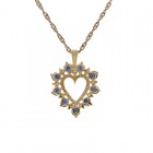 0.65 Ct Sapphire & 0.15 Ct Diamond Heart Pendant With 16" Chain 14K Yellow Gold 