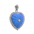 1.00 Carat Diamond And Turquoise Heart Pendant 18K White Gold