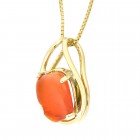 Mexican Fire Opal Vintage Pendant Necklace on a Box Chain 14K Yellow Gold 
