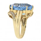 9.50 Carat Hexagon Shape Blue Topaz & 0.20 Carat Round Cut Diamond Ring 14K Yellow Gold