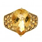 6.10 Carat Pear and Round Cut Citrine Prong Set Gemstone Ring 14K Yellow Gold 