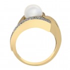 7.25mm Cultured Pearl and Round Cut Diamond Vintage Ring 14K Yellow Gold 4.5gram