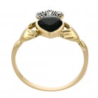 9K Two Tone Gold Vintage Irish Claddagh Ring with Onyx