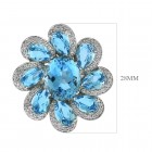 6.75 CTW Blue Topaz and 0.75 CTW Round Cut Diamond Flower Ring 14K White Gold