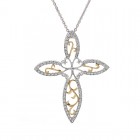 0.75 Carat Round Diamond Floral Cross Pendant 14K Two Tone Gold