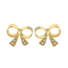 0.10 Carat CZ Bow Tie Vintage Stud Earrings 18K Yellow Gold