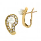 1.00 Carat Round Diamond and Pearl Huggy Earrings 14K Yellow Gold