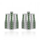 3.20 Carat White & Fancy Green Princess Cut Diamond Huggy Earrings 14K White Gold  