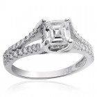 1.35 Carat H-VS2 Asscher Cut Diamond Engagement Ring 14K White Gold 