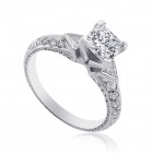 2.05 Carat H-SI2 Princess Diamond Antique Style Engagement Ring 14K White Gold