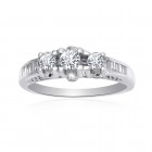0.45 Carat Diamond Three Stones Engagement Ring 14K White Gold