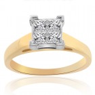 0.65 Carat H-SI1 Natural Princess Cut Diamond Engagement Ring 14K Two Tone Gold 