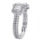 2.54 Carat Three Stone Micro Pave Emerald Cut Diamond Engagement Ring Platinum 