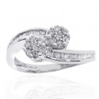 0.60 Carat Round Cut Baguette Diamond Floral Ring 14K White Gold