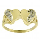 0.04 Carat Round Cut Diamond Double Heart Ring 14K Yellow Gold