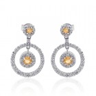 1.50 Carat Yellow Sapphire & Diamond Cluster Circle Drop Earring 14K White Gold