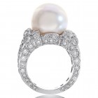 14 mm South Sea Pearl & Round Diamond Ring 18K White Gold