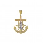 14K Tri Color Gold Virgin Mary Mariners Cross Anchor Pendant 