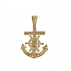14K Tri Color Gold Virgin Mary Mariners Cross Anchor Pendant 
