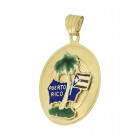 Puerto Rico Island Palm Tree Vintage Medal Pendant 14K Yellow Gold 