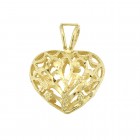 14K Yellow Gold Diamond Cut Heart Pendant 