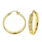 14K Yellow Gold Diamond Cut Round Shape Hoop Earrings 6.5gram