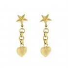 14K Yellow Gold Heart and Star Dangle Earrings 1.9 Grams