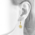 14K Yellow Gold Sun Shaped Dangle Earrings 3.4gram 