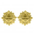 14K Yellow Gold Sun Shaped Button Huggie Earrings