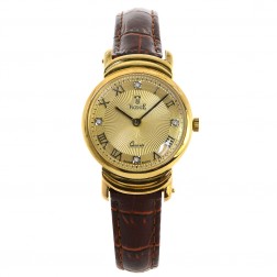 Vicence Ladies 14K Yellow Gold Wristwatch on Genuine Leather Strap 