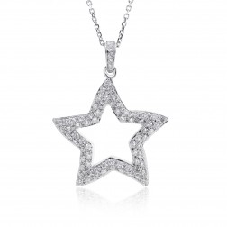 0.90 Carat Round Cut Diamond Star Pendant on Cable Link Chain 18K White Gold