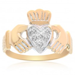 14K Yellow Gold Irish Claddagh Ring Diamonds Size 7.5