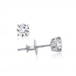 AGS Certified 0.50 CTTW Round Brilliant Diamond Screw Back Studs G-H/I1-I2 14K White Gold