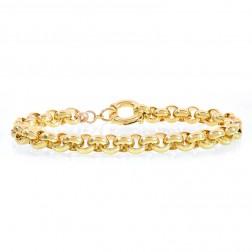 7.5mm 14K Yellow Gold Rolo Link Chain Bracelet Italy