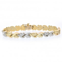 8.2mm Ladies 14K Two Tone Gold Hearts and Kisses Bracelet