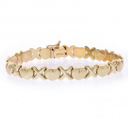 8.1mm Ladies 14K Yellow Gold Hearts and Kisses Bracelet