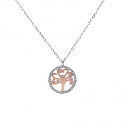 0.50 Carat Look Cubic Zirconia The Tree of life Pendant Two Tone Sterling Silver Chain