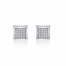 Sterling Silver White Cubic Zirconia Square Micropave Stud Earrings 3