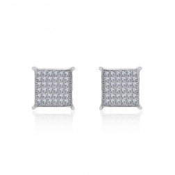 Sterling Silver White Cubic Zirconia Square Micropave Stud Earrings