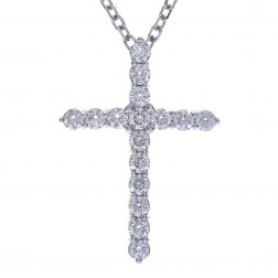 2.25 Carat Round Diamond Cross on 20" Cable Chain 14K White Gold 