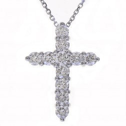 1.20 Carat Round Diamond Cross on 16" Cable Chain 14K White Gold 
