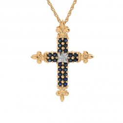 0.50 Carat Sapphire with Diamond Cross Pendant 14K Yellow Gold 
