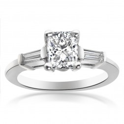 1.25 Carat G-SI1 Princess Cut Diamond Three Stone Engagement Ring 14K White Gold