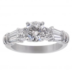 1.55 Carat Round/Baguette Cut Diamond Engagement Ring Platinum