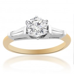 0.87 Carat G-SI1 Round Brilliant Cut Diamond Engagement Ring 14K Two Tone Gold