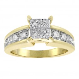 1.50 Carat Princess/Round Cut Diamond Engagement Ring 14K Yellow Gold