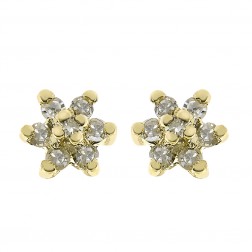 0.10 Carat Diamond Flower Stud Earrings 14K Yellow Gold