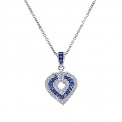 0.50 Carat Sapphire & 0.50 Carat Diamond Heart Pendant Necklace 14K White Gold